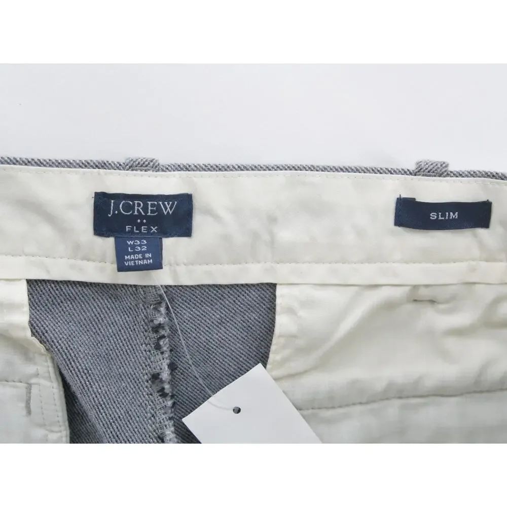 NWT J.Crew Brushed Twill Pants Mens 33x32 (31L) Light Gray Flex Slim Fit AA091